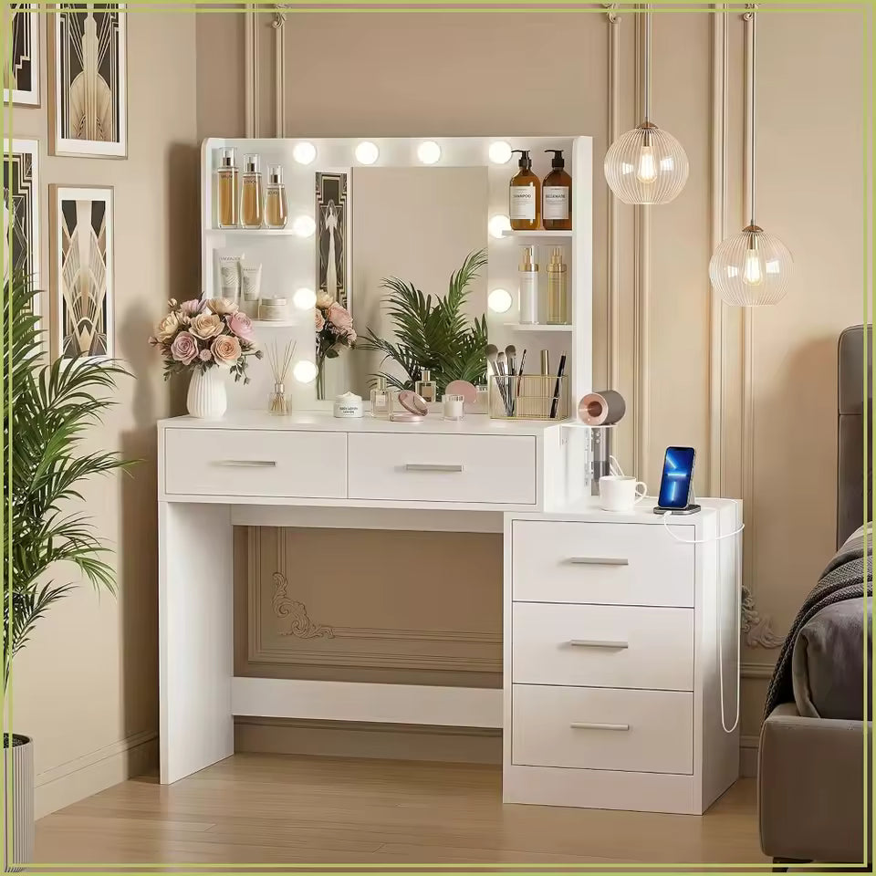 The Glow Vanity — White Makeup Desk with Lighted Mirror