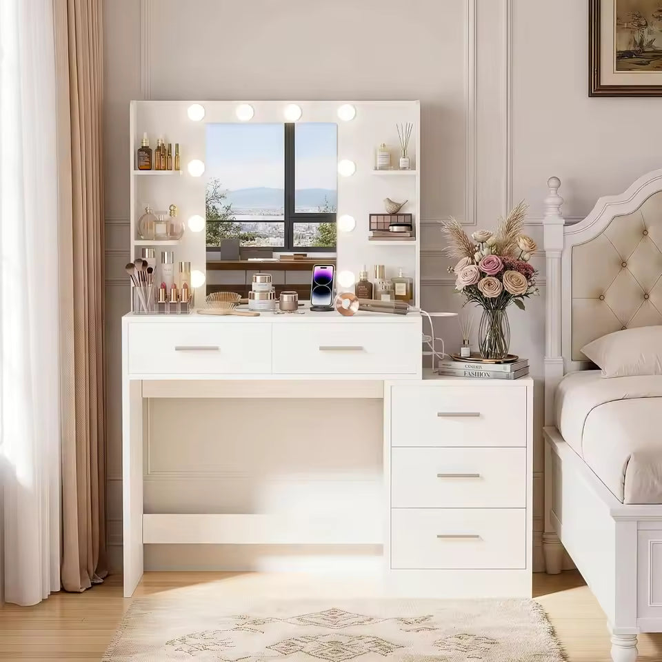 The Glow Vanity — White Makeup Desk with Lighted Mirror